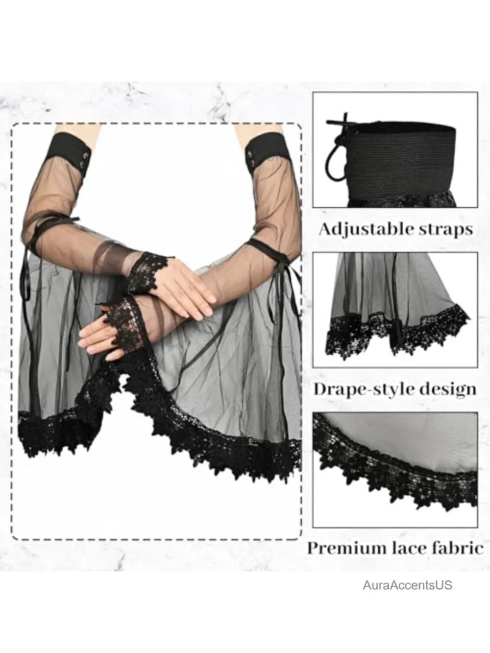 Lace Tulle Detachable Arm Sleeves Victorian Wedding Halloween Accessories
